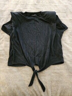 All Saints Black Tie-Front Crop Top